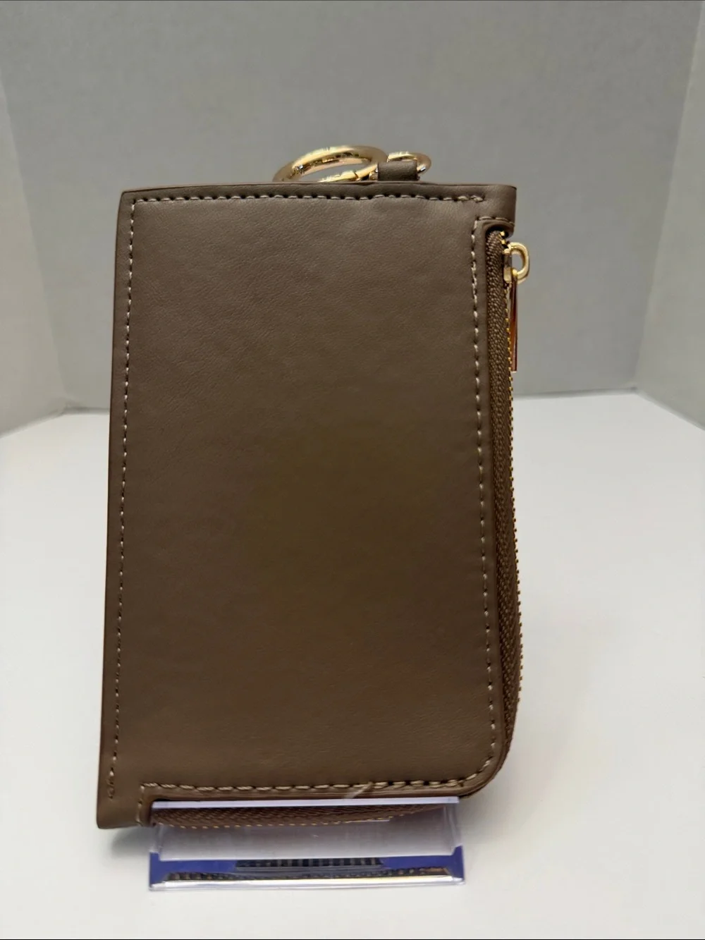 A New Day Compact Taupe Card Wallet with Gold Keyring NWOT